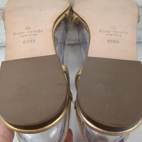KATE SPADE Gold Metallic Stacey Flat Sandals Rhinestone Strappy Size 8.5 M - Picture 9 of 15
